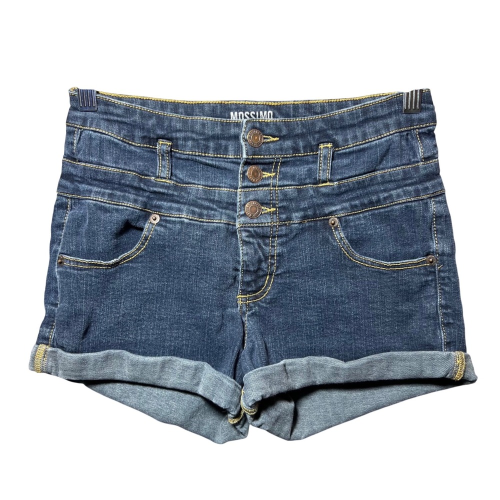 Mossimo Supply Co Womens High Waisted Denim Shorts Dark Wash Cuffed Size 6/28